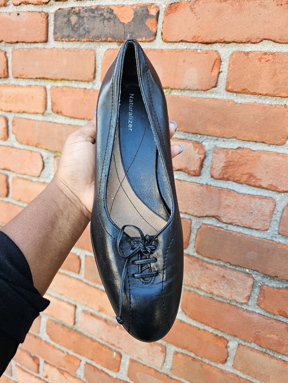 Naturalizer Women’s Black Leather Lace-Up Oxford Flats Size 10M Made in Brazil
